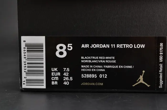 AIR JORDAN 11 RETRO LOW "BRED" BLACK  RED mens 