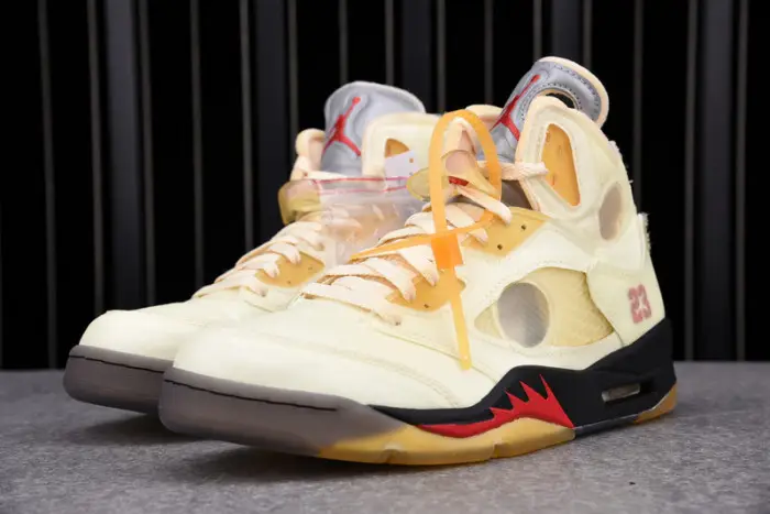 O-W  Air Jordan 5 Sail Fire Red 