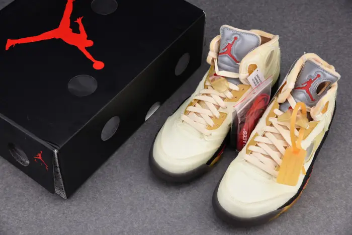 O-W  Air Jordan 5 Sail Fire Red 