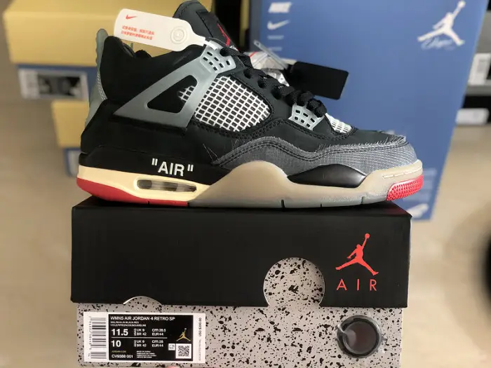 O-W  x Air Jordan 4 “Bred” Black/Red FEE1011